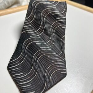 Emilio Ponti Mens Silk Tie Black White Brown Wavy Pattern Hand Made